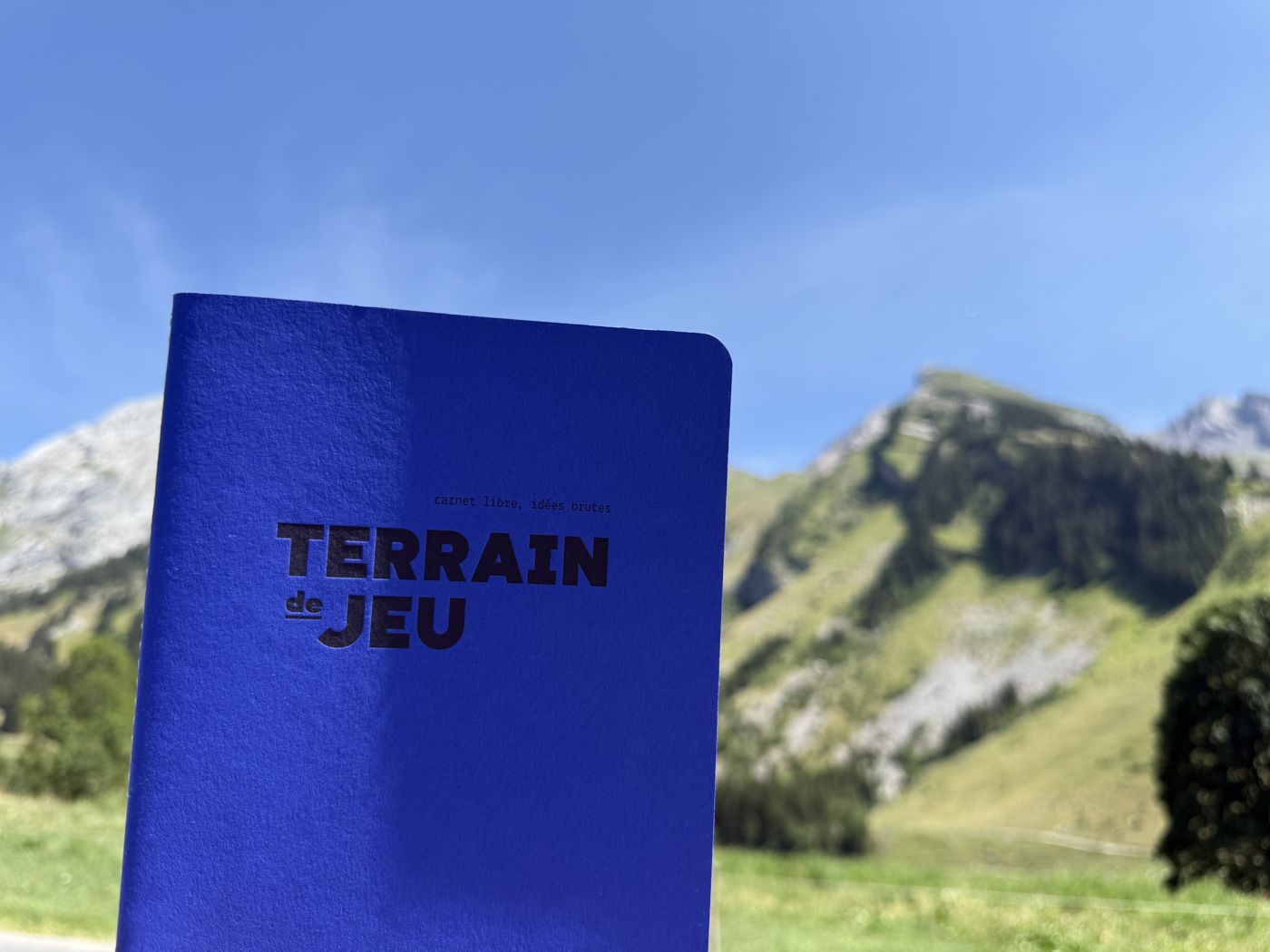 Couverture du carnet Terrain de Jeu bleu, « carnet libre, idées brutes »