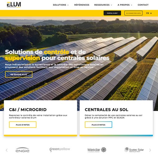 Nouvelle page d’accueil du site Elum Energy, en français, après la refonte